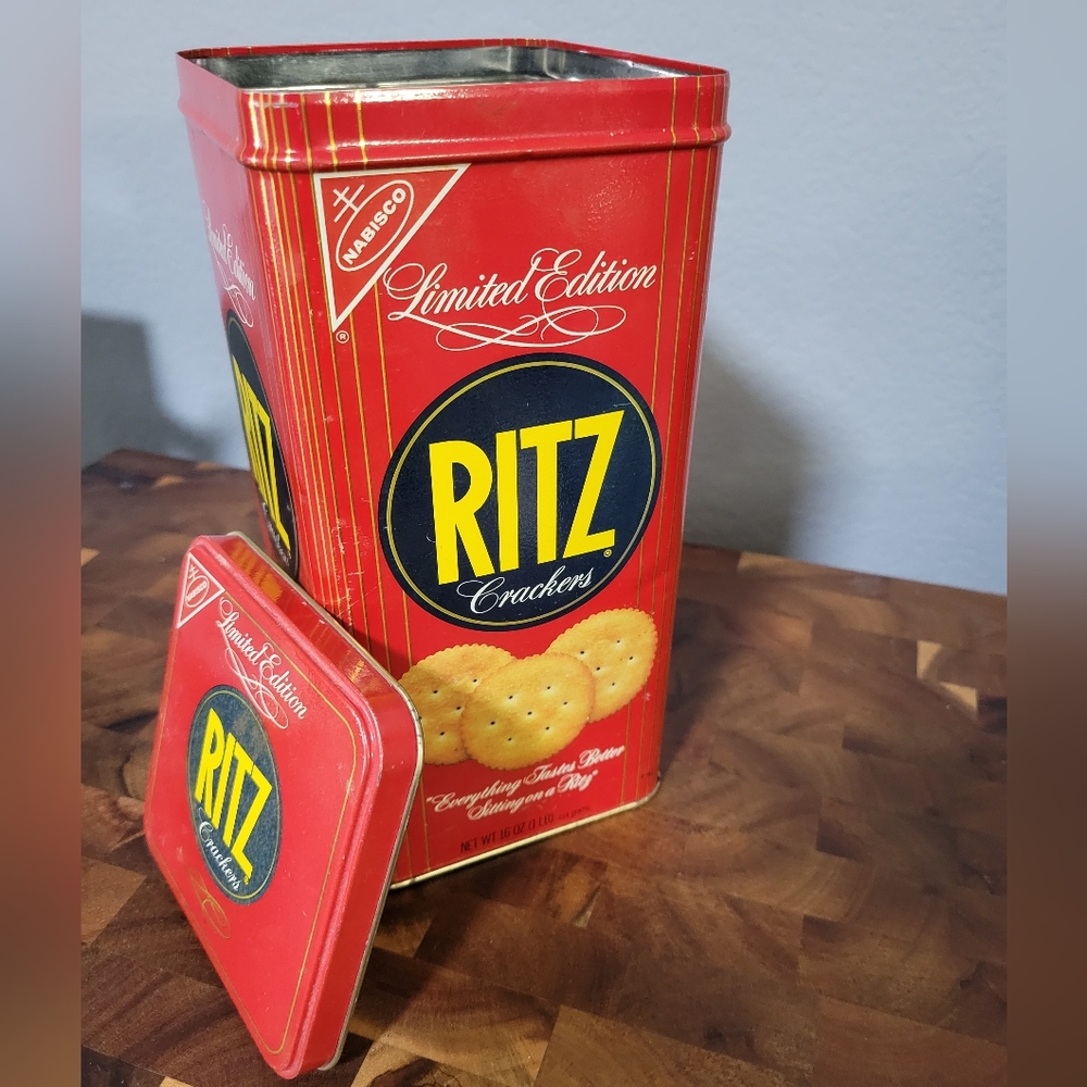 Ritz Cracker Tin Limited Edition Nabisco Container with Lid 16 oz empty vtg